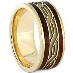 ***COI Gold Tone Titanium Celtic Knots & Wood Ring-01178AA