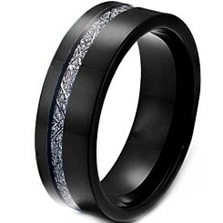 ***COI Black Titanium Offset Meteorite Pipe Cut Flat Ring-01179AA