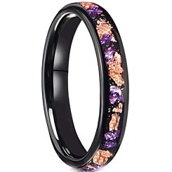 ***COI Black Tungsten Carbide Amethyst Meteorite Gold Foil Dome Court Ring-01193AA
