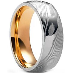 ***COI Tungsten Carbide Rose Silver Damascus Dome Court Ring-01200AA