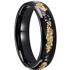 ***COI Black Tungsten Carbide Meteorite & Gold Foil Dome Court Ring-01202AA