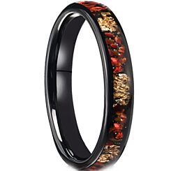 ***COI Black Tungsten Carbide Dome Court Ring With Created Red Ruby and Meteorite-01208AA