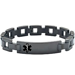 ***COI Titanium Black/Gold Tone/Silver Medical Alert Bracelet With Steel Clasp(Length: 8.27 inches)-01211AA