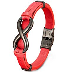 ***COI Black Titanium Infinity Genuine Leather Bracelet With Steel Clasp(Length: 8.27 inches)-01223AA