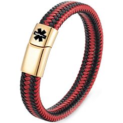 ***COI Gold Tone Titanium Medical Alert Genuine Leather Bracelet With Steel Clasp(Length: 8.27 inches)-01228AA