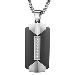 ***COI Titanium Black/Gold Tone Silver Tag Pendant With Cubic Zirconia-01240AA