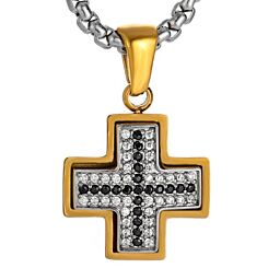 ***COI Gold Tone Titanium Cross Pendant With Cubic Zirconia-01241AA