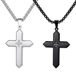 ***COI Titanium Black/Silver Cross Pendant With Cubic Zirconia-01244AA