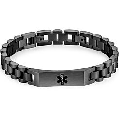 ***COI Titanium Black/Silver Medical Alert Bracelet With Steel Clasp(Length: 8.27 inches)-01245AA