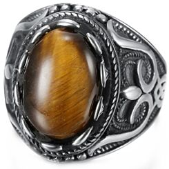 ***COI Titanium Black Silver Celtic Ring With Tiger Eye/Turquoise-01247AA