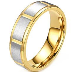 ***COI Titanium Silver Black/Gold Tone/Rose Silver Grooves Step Edges Ring-01248AA