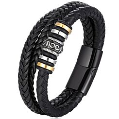 ***COI Titanium Black Gold Tone Silver Celtic Genuine Leather Bracelet With Steel Clasp(Length: 8.27 inches)-01258AA