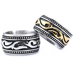 ***COI Titanium Black Silver/Black Gold Tone Silver Celtic Ring-01259AA