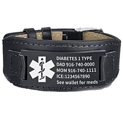 ***COI Titanium Black/Silver Medial Alert Genuine Leather Custom Engraving Bracelet With Steel Clasp(Length: 8.27 inches)-01265AA