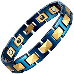 ***COI Gold Tone Titanium Blue Ceramic Bracelet With Steel Clasp(Length: 8.27 inches)-01267AA