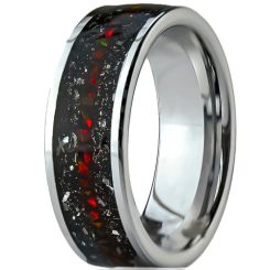 ***COI Tungsten Carbide Meteorite Ring With Created Red Ruby-01276AA