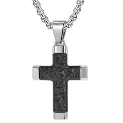 ***COI Titanium Black/Gold Tone Silver Cross Pendant-01277AA