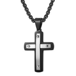 ***COI Titanium Black Rose/Silver Cross Pendant-01278AA