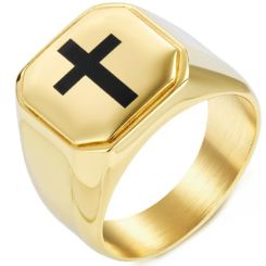 ***COI Titanium Black/Gold Tone/Silver Cross Ring-01287AA