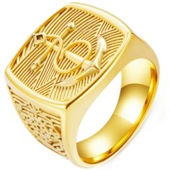 ***COI Titanium Gold Tone/Silver Anchor Ring-01288AA