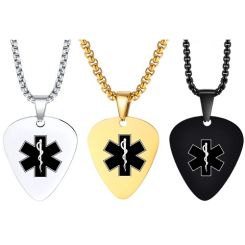 ***COI Titanium Black/Gold Tone/Silver Medical Alert Pendant-01293AA