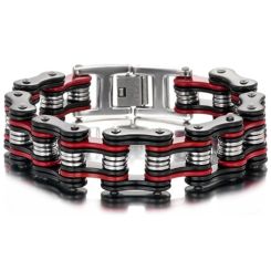 ***COI Titanium Black Red Silver Bracelet With Steel Clasp(Length: 8.85 inches)-01295AA