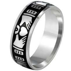 ***COI Titanium Black Silver Mo Anam Cara Claddagh Ring-01301AA