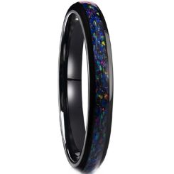 ***COI Black Tungsten Carbide Dome Court Ring With Crushed Opal-01317AA