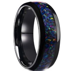 ***COI Black Tungsten Carbide Dome Court Ring With Crushed Opal-01318AA