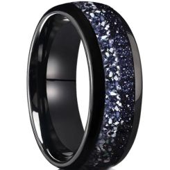 ***COI Black Tungsten Carbide Dome Court Ring With Meteorite-01321AA