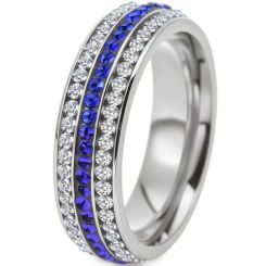 ***COI Titanium Gold Tone/Silver Ring With Created Blue Sapphire & Cubic Zirconia-01324AA