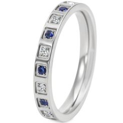 ***COI Titanium Gold Tone/Silver/Rose Ring With Created Blue Sapphire & Cubic Zirconia-01325A