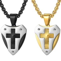 ***COI Titanium Black/Gold Tone Silver Cross Pendant-01329AA