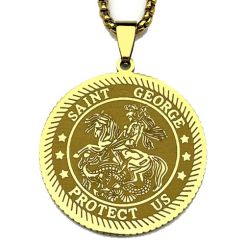 ***COI Titanium Gold Tone/Silver Saint George Protect Us Pendant-01330AA