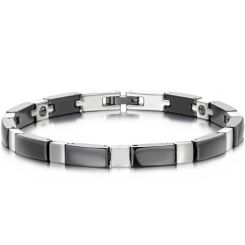 ***COI Titanium Black/White Ceramic Bracelet With Steel Clasp(Length: 7.87 inches)-01333AA
