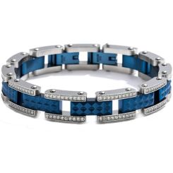 ***COI Titanium Blue Silver Faceted Cubic Zirconia Bracelet With Steel Clasp(Length: 9.06 inches)-01335AA
