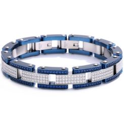 ***COI Titanium Blue Silver Cubic Zirconia Bracelet With Steel Clasp(Length: 9.06 inches)-01336AA