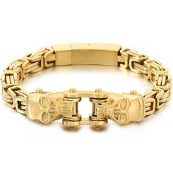 ***COI Titanium Black/Gold Tone/Silver Skull Bracelet With Steel Clasp(Length: 8.27 inches)-01337AA