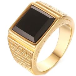 ***COI Gold Tone Titanium Ring With Black Onyx-01344AA