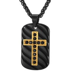 ***COI Titanium Black Gold Tone Cross Pendant With Cubic Zirconia-01348AA