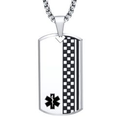 ***COI Titanium Black Silver Checkered Flag Medical Alert Pendant-01350AA