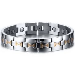 ***COI Titanium Gold Tone Silver Bracelet With Steel Clasp(Length: 8.66 inches)-01354AA