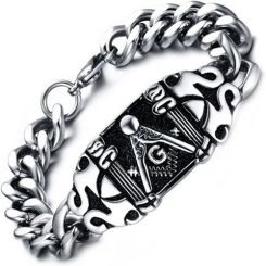 ***COI Titanium Black Silver Masonic Freemason Bracelet With Steel Clasp(Length: 8.27 inches)-01358AA