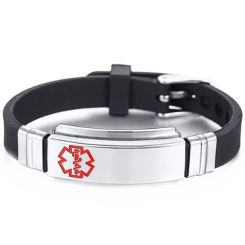 ***COI Titanium Medical Alert Rubber Bracelet With Steel Clasp(Length: 8.93 inches)-01359AA