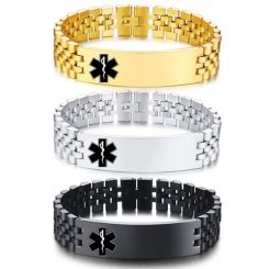 ***COI Titanium Black/Gold Tone/Silver Medical Alert Bracelet With Steel Clasp(Length: 8.46 inches)-01360AA