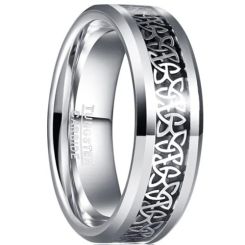 ***COI Tungsten Carbide Trinity Knots Beveled Edges Ring With Carbon Fiber-01365AA