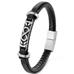 ***COI Titanium Infinity Black Silver Genuine Leather Bracelet With Steel Clasp(Length: 8.27 inches)-01375AA