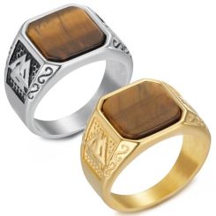 ***COI Titanium Gold Tone/Silver Ring With Tiger Eye-01382AA