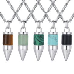 ***COI Titanium Bullet Pendant With Tiger Eye/Black Onyx/Green Malachite/Created Jade/Turquoise-01387AA