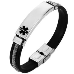 ***COI Titanium Medical Alert Rubber Bracelet With Steel Clasp(Length: 8.27 inches)-01395AA
